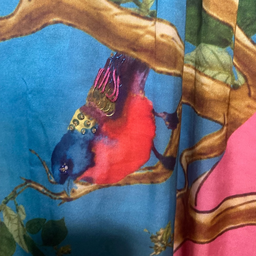 ARATTA HIBISCUS WASHED PLAID shirt with colorful bird-themed botanical print XS - Picture 6 of 16
